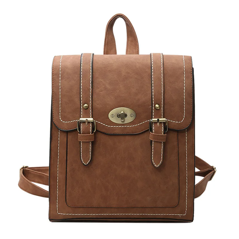 

Trendy Pu Leather Bag High Capacity Woman Backpack, As picture show