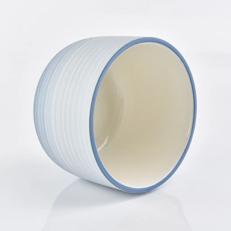 Wholesale Large Ceramic Gradient Blue Candle Jar Round Bottom Home Decoration