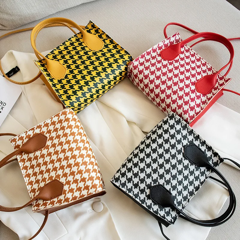 

ST-0031 Oblique Satchel Thousand Bird Single Shoulder Bag Female Grid Small Package Vintage Hand Bags Women, Multi color