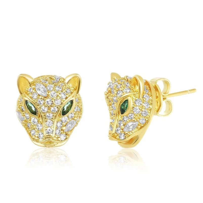 

Gemnel Black diamond 925 silver jewelry baby Jaguar stud earrings