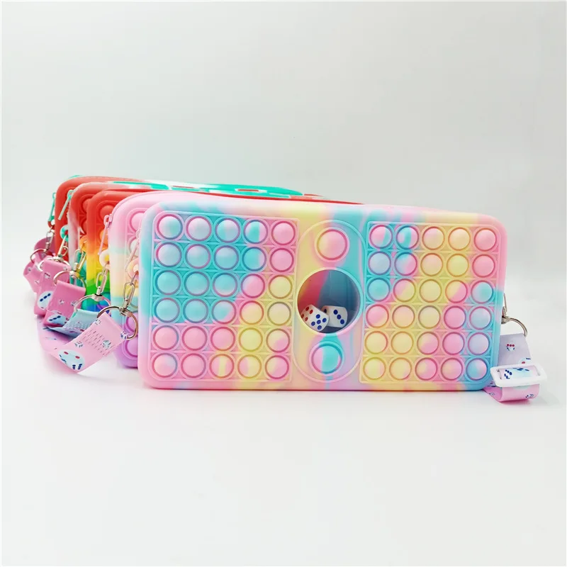 

DYS167 Silicone Shoulder Bag Stress Reliever Push Bubble Sensory Pencil Case Storage Bag Fidget Messenger Belt Bag, Multi color