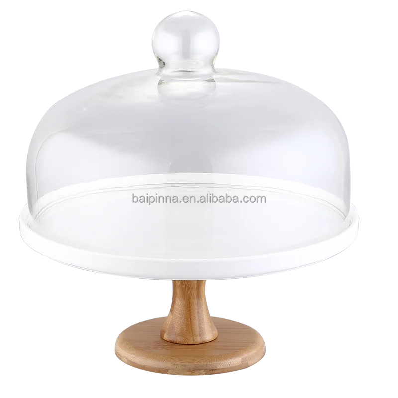 

10 inch ceramic cake stand with glass dome cover wedding decoration dessert cloche dome fruit display tray with glass lid home