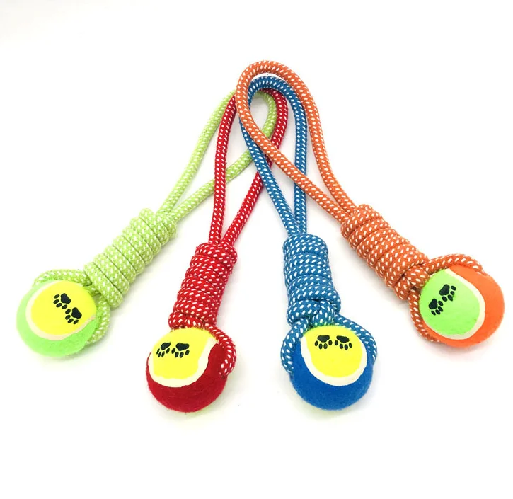 

Wholesale Pet Cotton Rope Toy Tennis Portable Biting Rope Molar Dog Stuff Toy