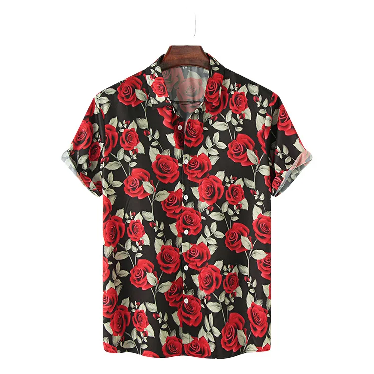 

2022 Summer New Retro Lapel Loose Casual Print Men's Short Sleeve Shirts