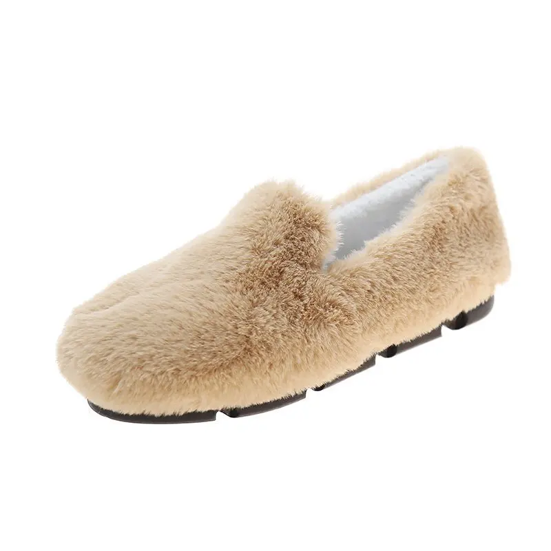 

winter new plush female pedal peas loafers shoes fuzzy lazy casual flat cotton shoes women's fur furry slip-on beans shoes