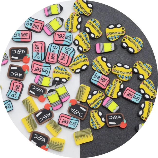 

Polymer Back To School Bus Pencil Eraser Black Board Ruler Clay Slices Sprinkles for Crafts Making Nail Art Scrapbooking