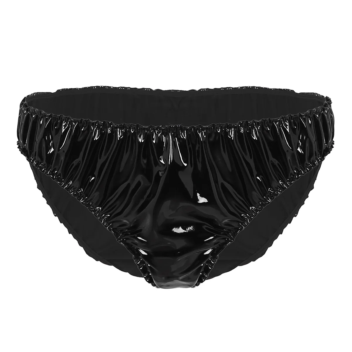 Mens Wetlook Faux Leather Ruffled Lingerie Adjustable Spaghetti Strap ...