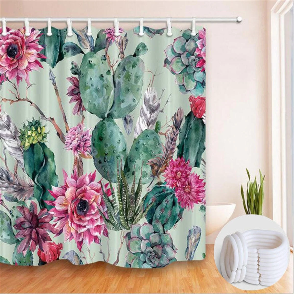 

i@home Amazon cactus digital printing polyester shower curtain, Colorful