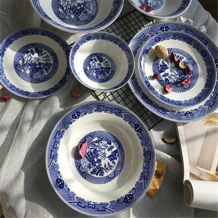 

Discount British Blue Color Classical Garden Ceramic Dinnerware Plates
