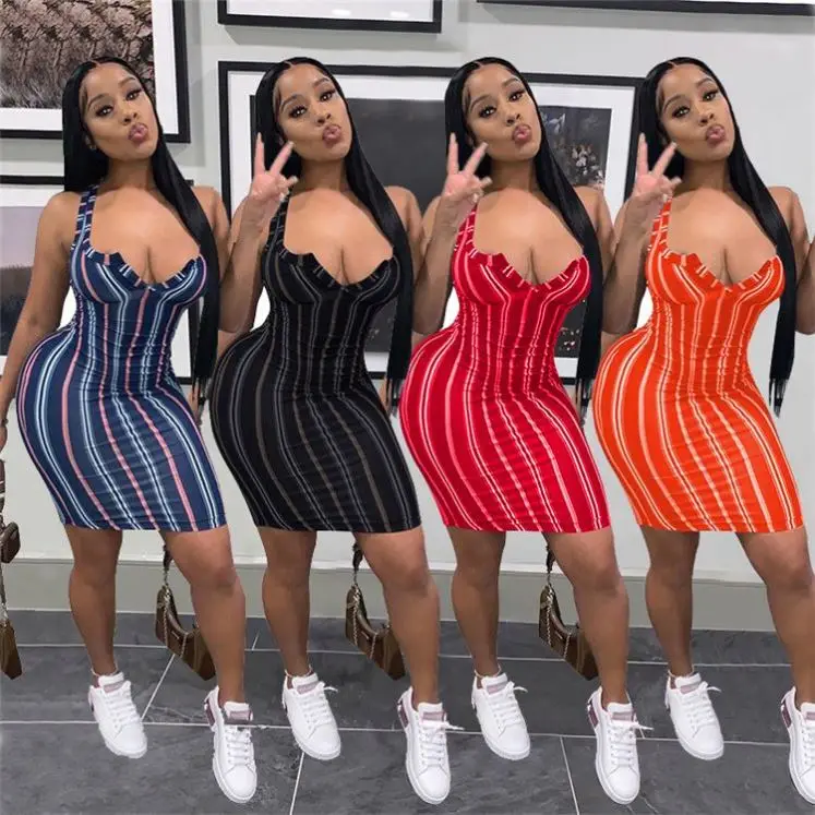 

OSINA Sleeveless Stripe Woman Dresses 2021 Summer Women Fashion Short Casual Dress For Ladies