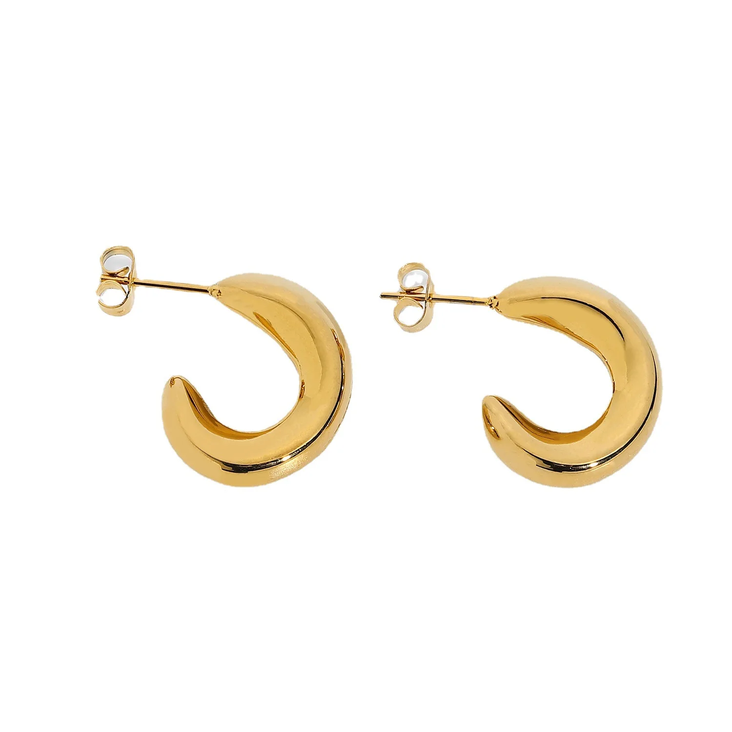 

French retro vertical thread round hoop thick hoop earrings for women's C shape, Picture