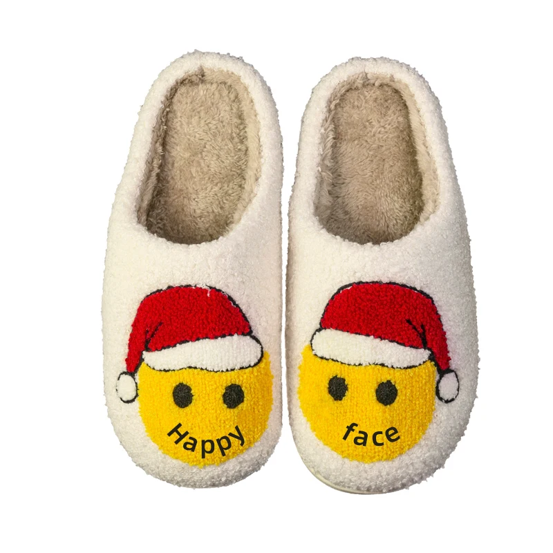 

Chinese Slippers Soft Disposable Smile Slippers Brown Fluffy Kids Ladies Pedicure Old Happy Face Fur Cotton Christmas Slippers