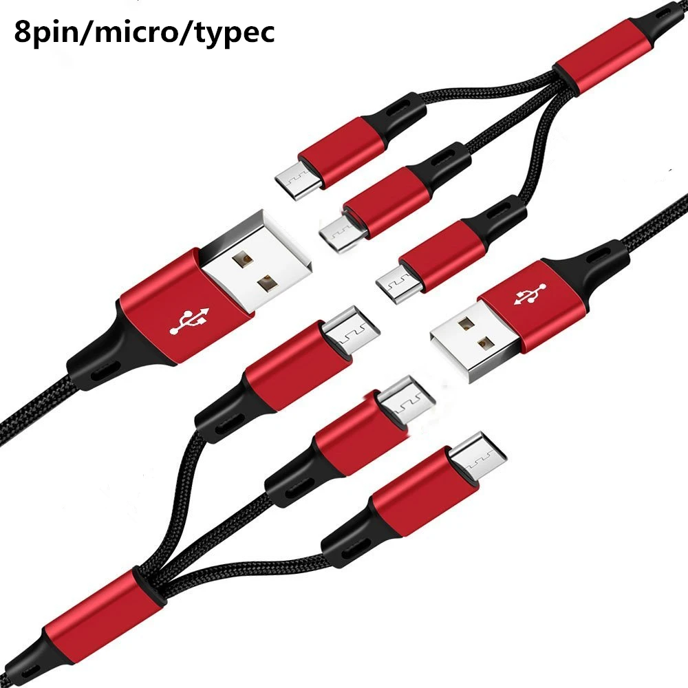 

Wholesale USB Cable 3 in 1 Multi Fast Charging 3 in 1 Mobile Phone Charger Cable for iPhone/TYPEC/Micro, Black red sliver blue