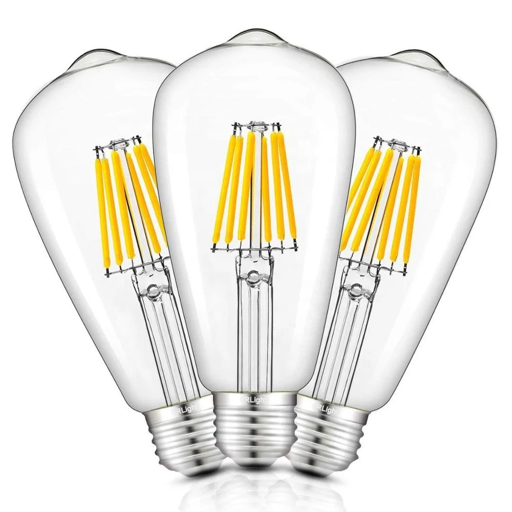 Decorative Lamp 3 Pack 6W 360 Degree Led Edison Filament Bulb ST64 E27 Dimmer