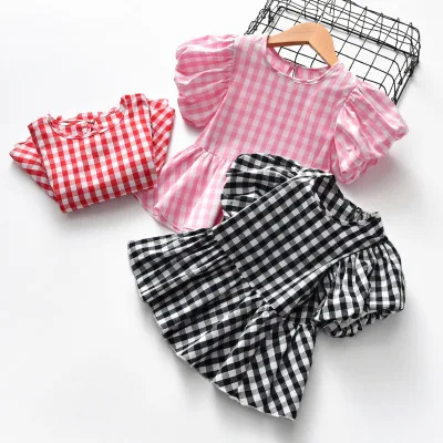 

F30008A Hot sale small flower plaid sweatshirt for little girls, Black /pink /red