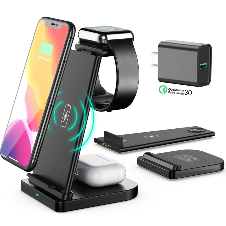 

Detachable 15W 3 in 1 Wireless Charger Stand with QC3.0 Adapter, Black white