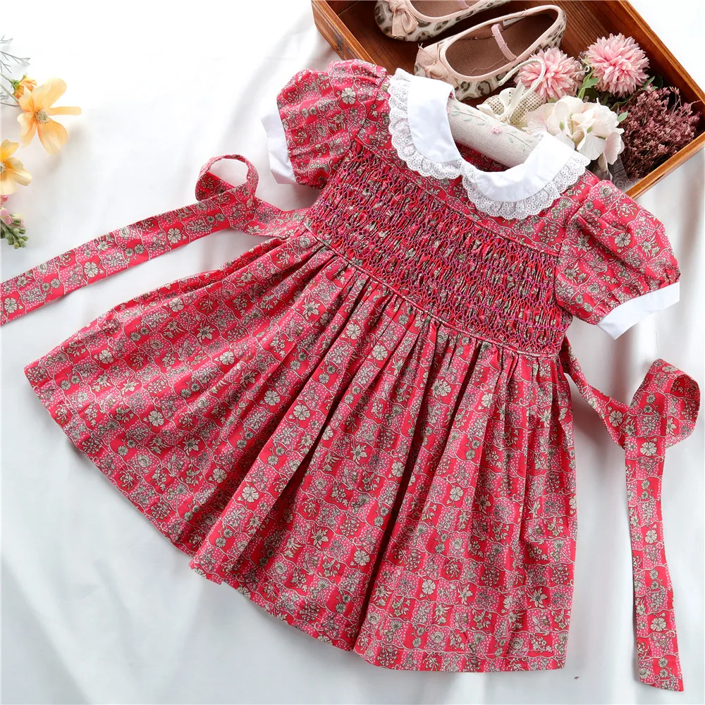 

girls summer dresses flower floral baby frock smocked kids clothes casual vintage ruffles wholesale children clothing B114313