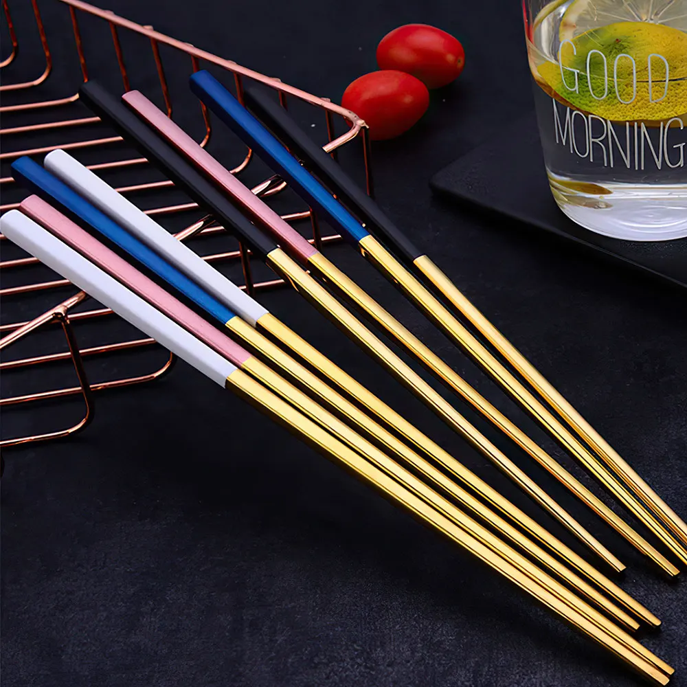 

Stainless Steel flat chopsticks korean chopsticks custom colored stainless steel metal chopsticks wedding gift