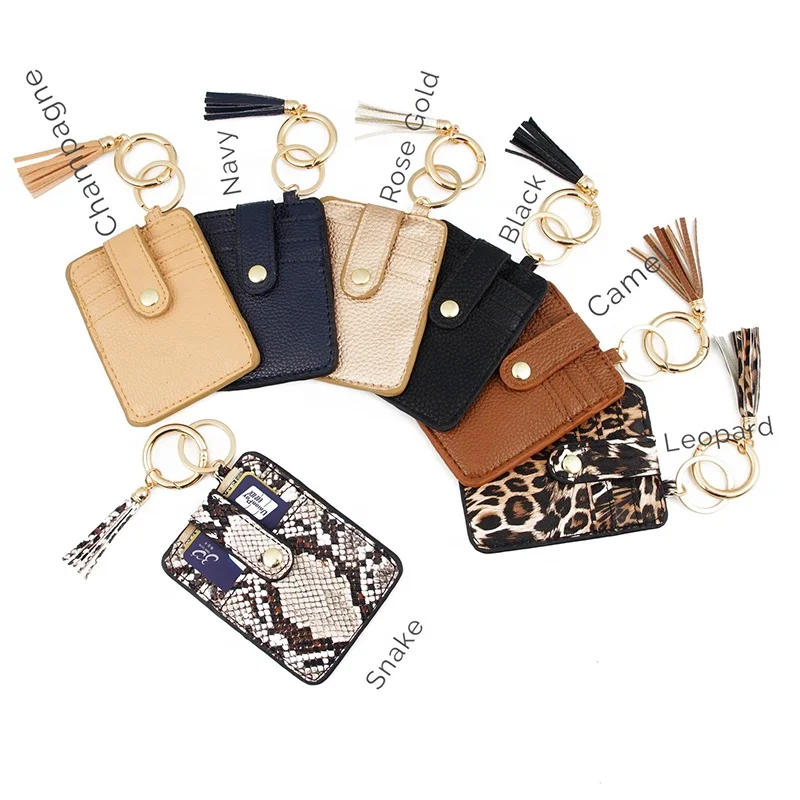 

ID Card Holder Keychain Wholesale Personalized Leather Credit Card Keychain Wallet With Tassel, As pics show