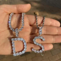 

Custom hip hop jewelry gold plated initial letter necklace pendant in 925 sterling silver with tennis chain