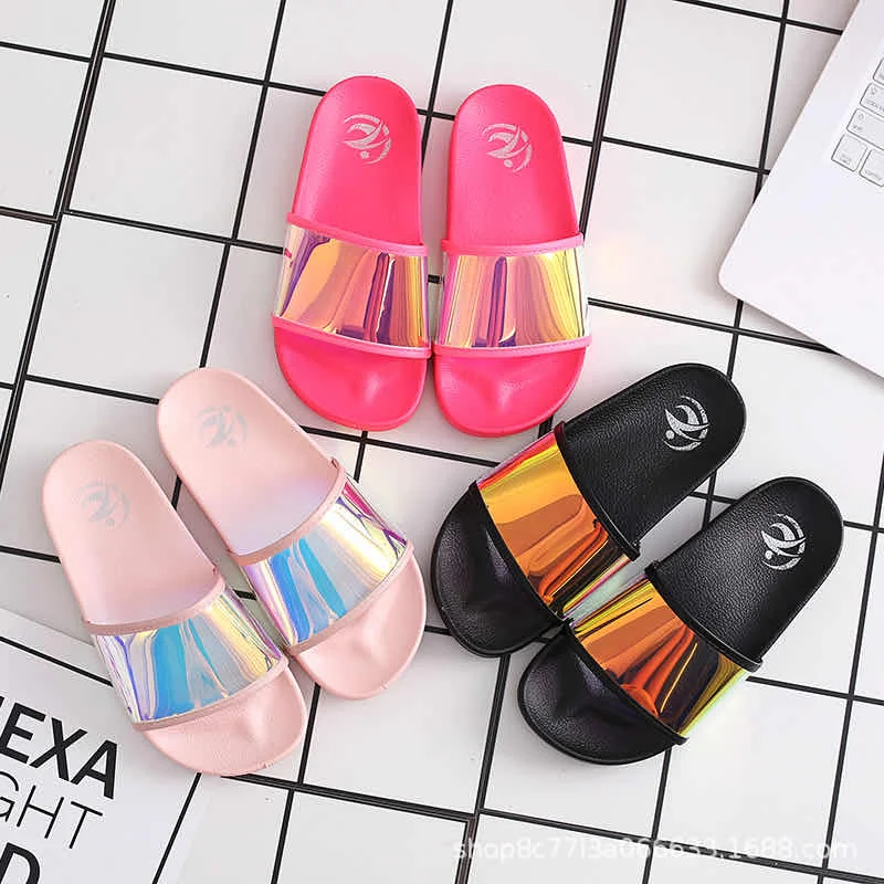 

2020 Fashion Design Summer Beach Flat sandals baby children soft bottom non-slip PVC cute Mirror slippers for kids, Apricot, black, rose red