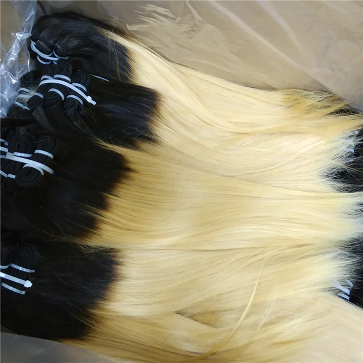 

LetsFly Free Shipping Hot Sale Silky Straight 1B/613 Blonde Ombre colored Brazilian Hair Extensions Human Virgin Hair