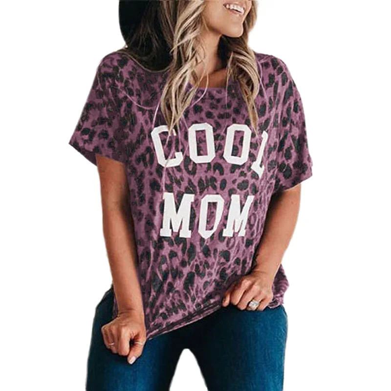 

Spring Summer New Design Fashionable Cool Mom Leopard Casual Ladies Plus Size Short Sleeve Women's T Shirts Top for Woman