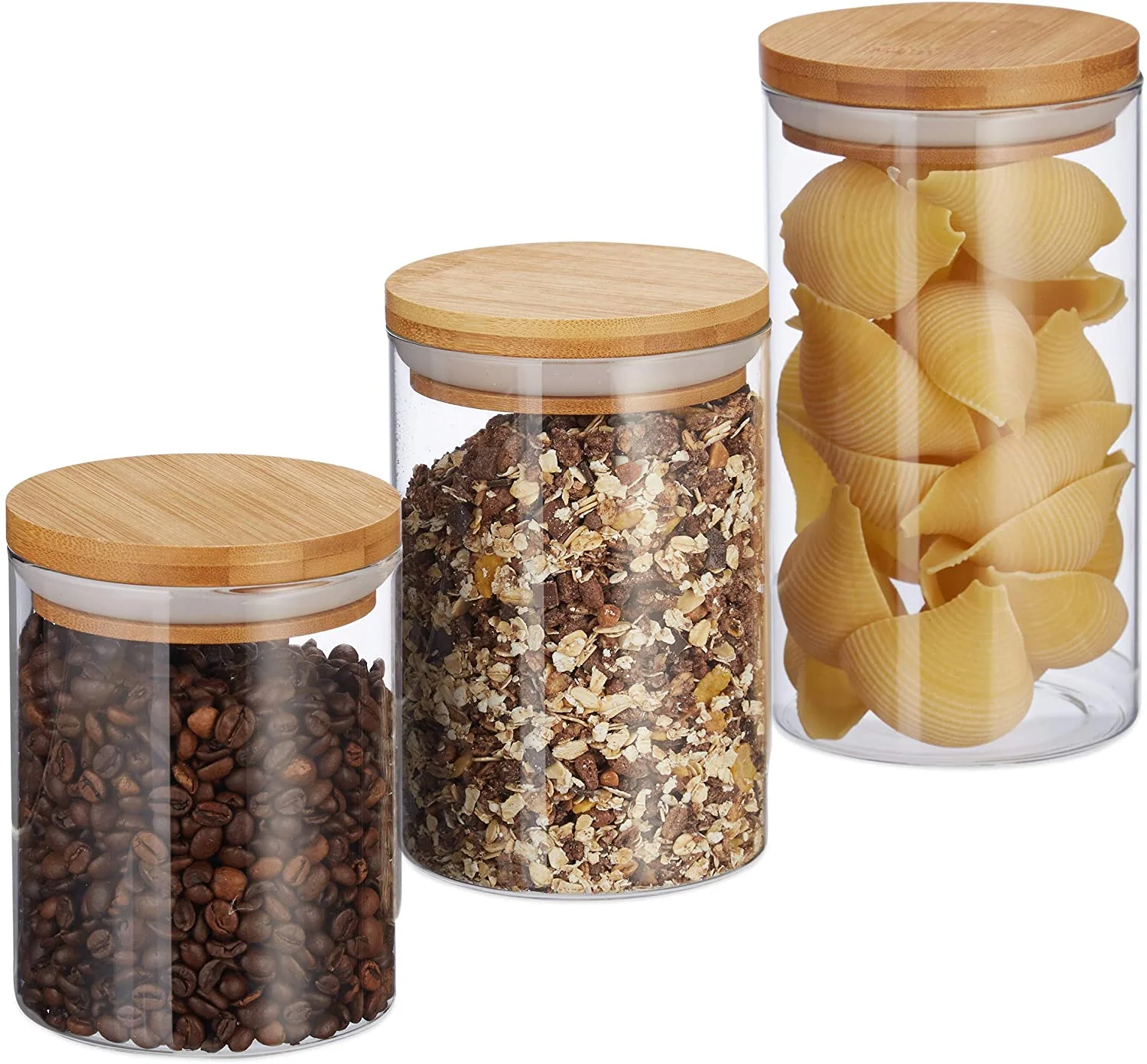 

Glass Food Storage Containers Set Airtight Food Jars with Bamboo Wooden Lids Canisters For Sugar,Candy, Cooki, Clear