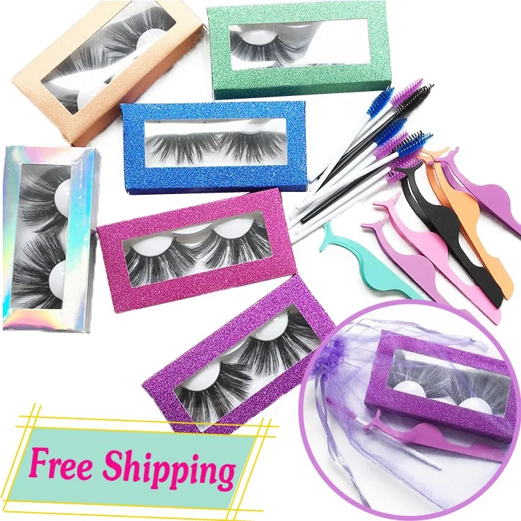 

Online shopping free shipping mink eyelash custom packaging box 25mm real mink false eyelashes with free lash applicators