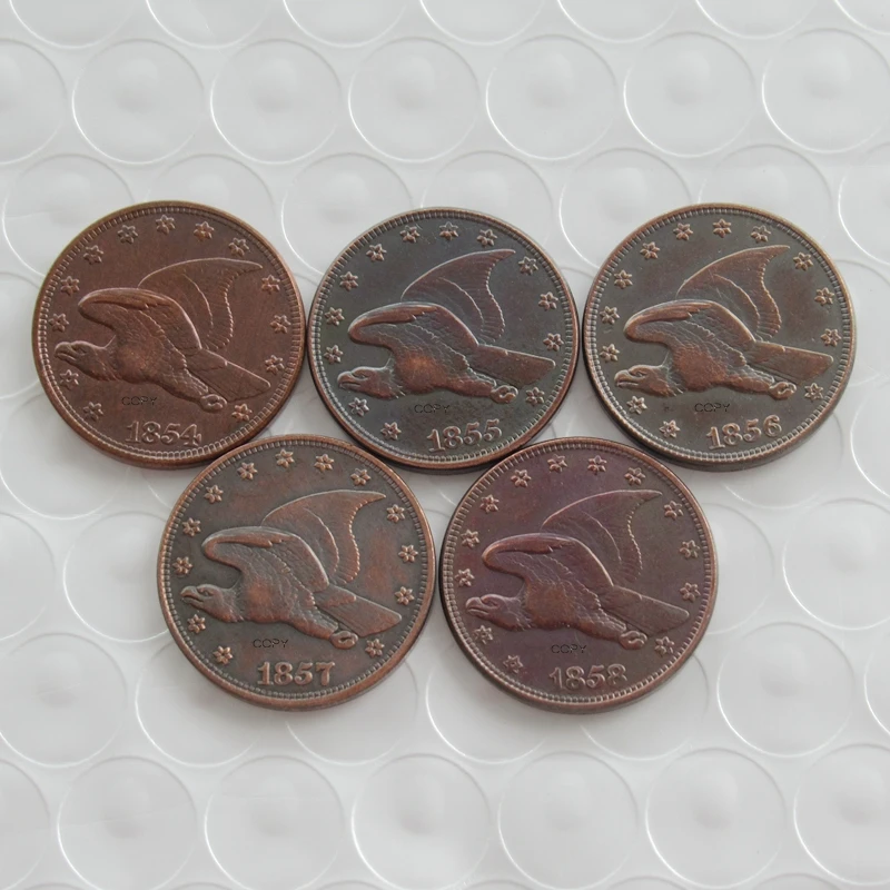 

Reproduction US Whole set of 5 pcs (1854-1858) Flying Eagle Cent Copper Decorative Commemorative Custom Coins Type 2
