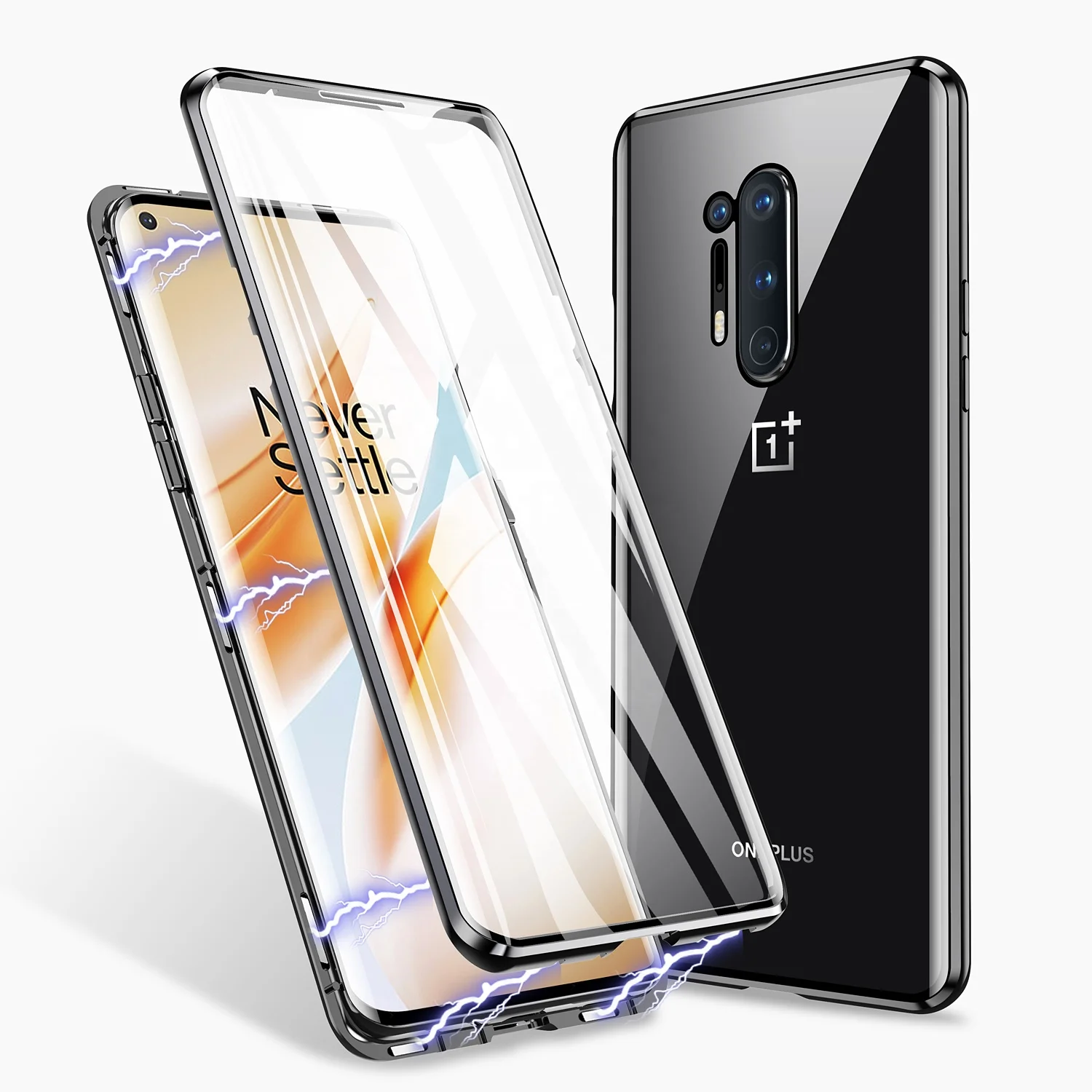 

ZHIKE 360 Degree Full Protecition Coverage 9H Tempered Glass Magnetic Clear Phone Case for Oneplus 8 Pro/Oneplus 8, Black