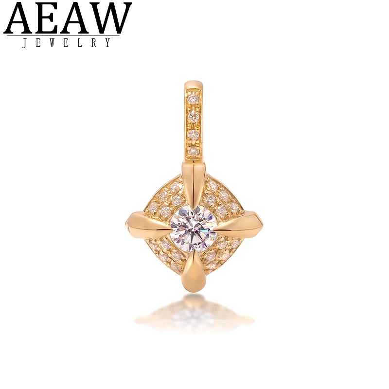 

AEAW DEF Color Lovely Excellent Round Cut Moissanite Pendant Test Positive 0.1ct 3.0mm Real 14k Yellow Gold Fine Jewelry Gift