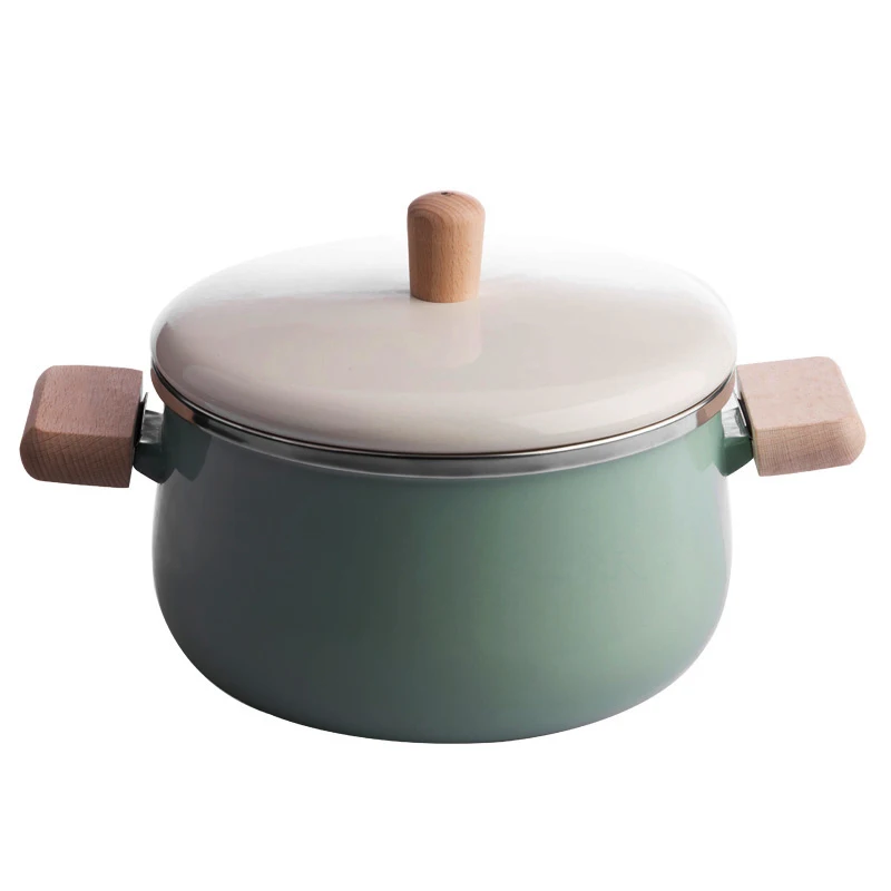 

Japanese Standard Enamel Hot Cooking Cookware Enamelware Casserole With Wood Handle, Green