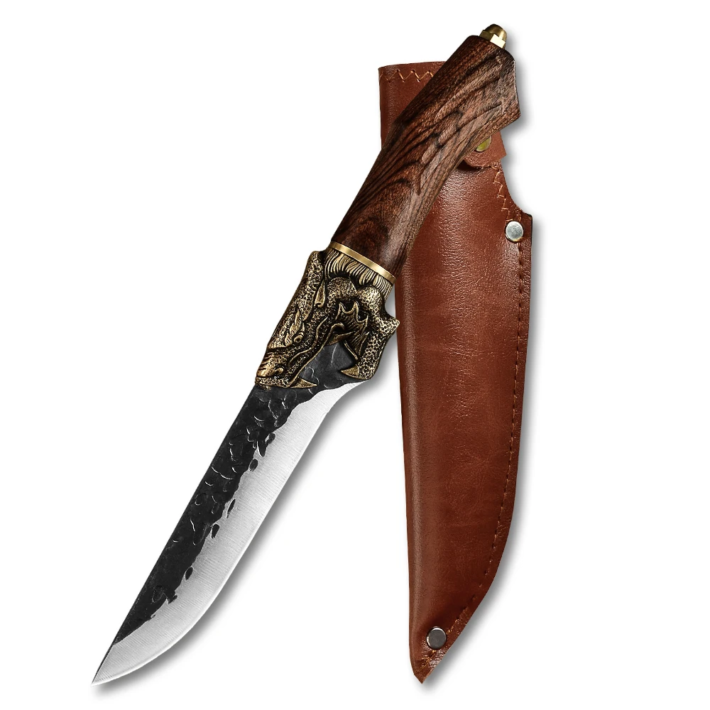 

Amazon Hot Selling Belt-loop Leather Sheath Hand Forged 7cr17 High Carbon Stainless Steel Survival Hunting Knife Pocket