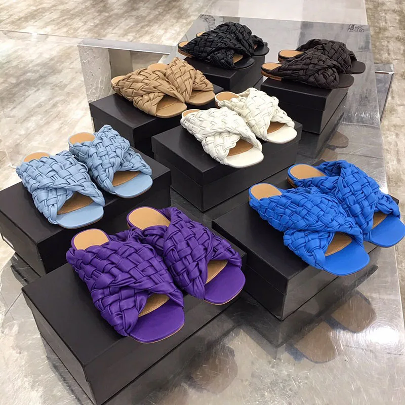 

Big Size 2021 Women Slippers Brand Weave Ladies Sandals Shoes Low Open Toe Flats Casual Slides Beach Flip Flops For Women 35-42