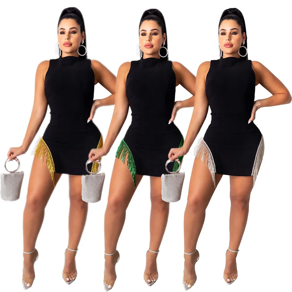 

B34512A 2019 HOT selling Night Club Women tassel mini Dress