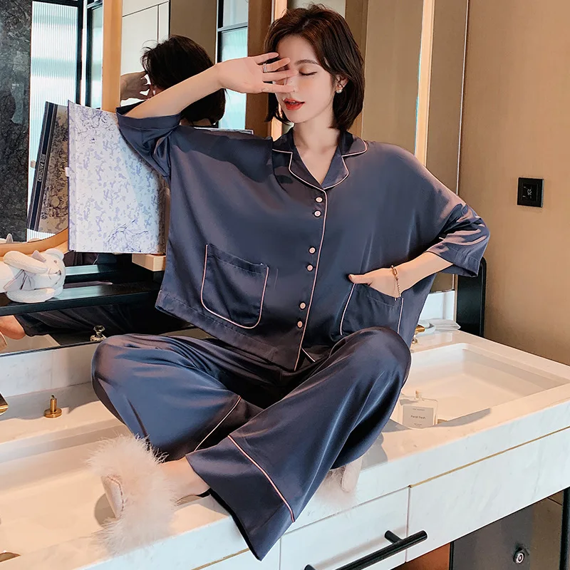 

Wholesale robe High Quality Floral Print Long Pants Viscose Clothing Pajamas Thin Rayon pyjamas silk sleepwear