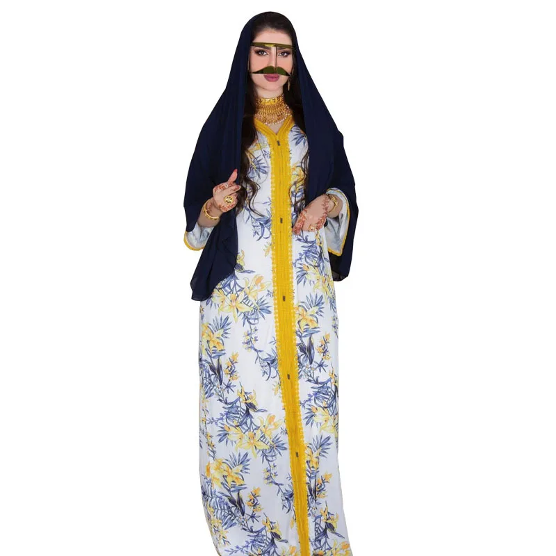

Elegant lady party abaya muslim long sleeve dress soft islamic dress