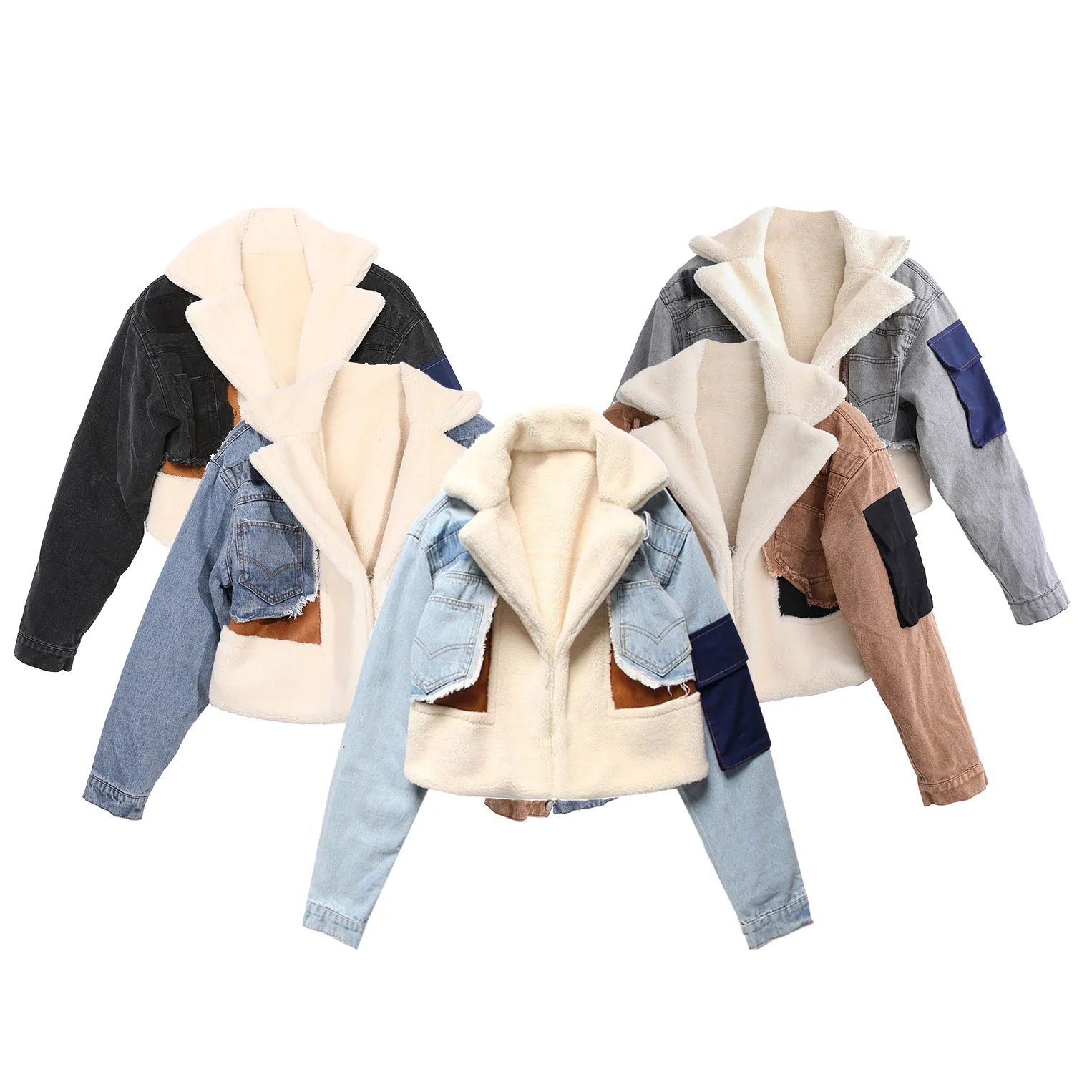 

2022 New Arrivals women thick warm denim coat winter wear in lamb terry fur womens fur coat denim jacket