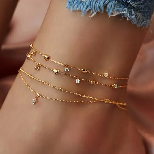 

Bohemia Chain Anklets Set For Women Cross Butterfly Feet Accessories 2021 Summer Beach Barefoot Sandals Anklet Female, Gold color