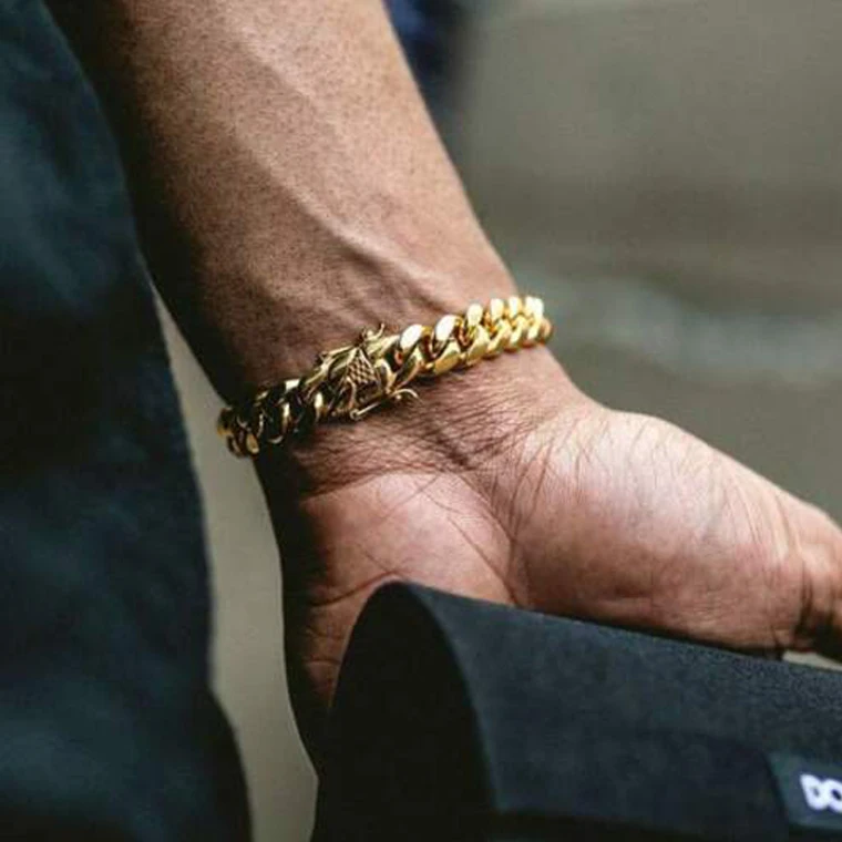 

Hot Selling Miami Cuban Link Chain Bracelet For Men 18K Gold Plated Stainless Steel