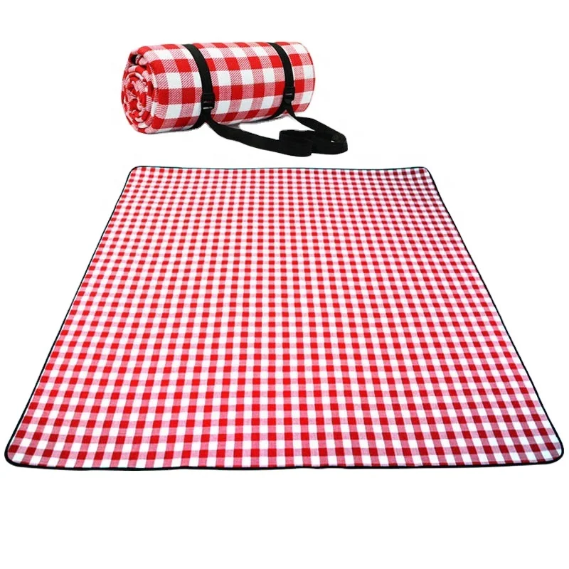 

TY Red White Plaid Outdoor Foldable Waterproof Picnic Mat Thicken Pad Breathable Soft Portable Camping Travel Beach Blanket