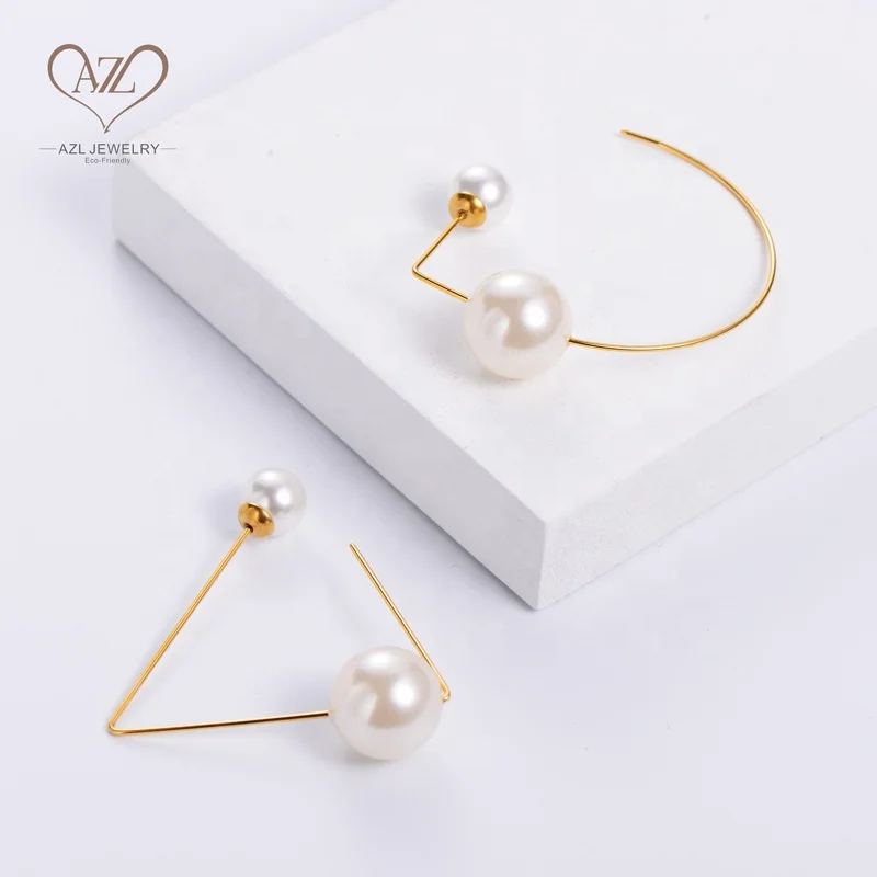 

AZL Boucle D'oreille Korean Customized Stainless Steel Gold Pearl Hoop Jewelry Earrings Earing Women, Gold color