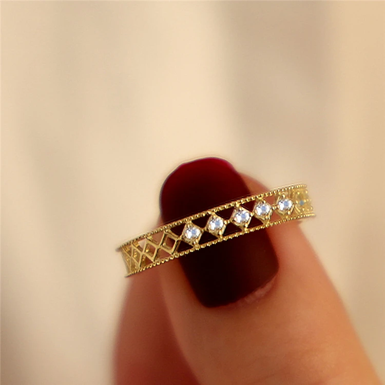 

Hollow Fashion zircon jewelry sterling silver gold filled rings for women