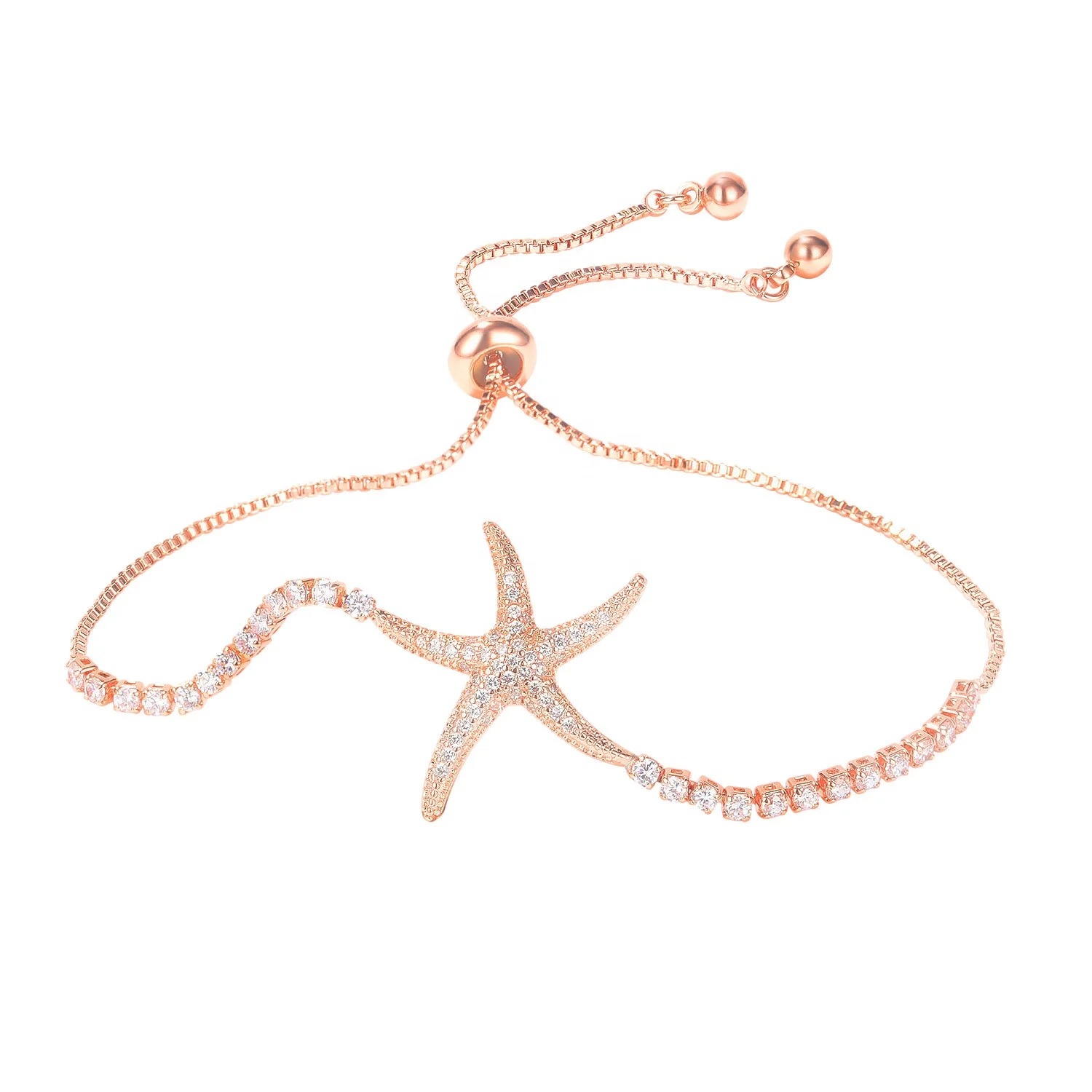

Size Adjustable Length Copper Material Fashion Women Jewelry Plated Rose Gold Starfish Bracelet
