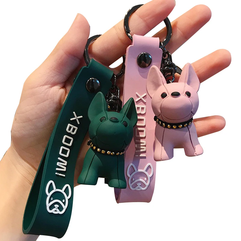 

Wholesale Pvc Cute Cartoon Dog Keychain Lanyard Crystal French Bulldog Keychains For Bag Pendant