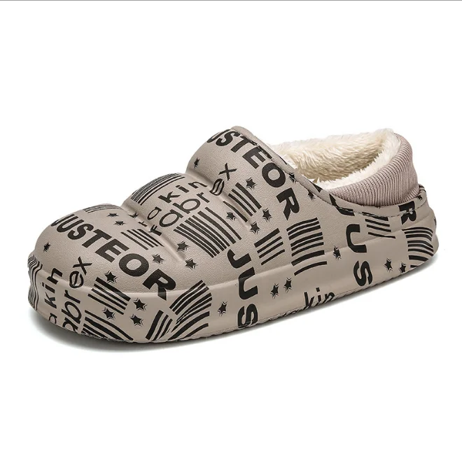 

Winter Warm Cotton Slippers Men Velvet National Tide Bread Shoes, Solid color