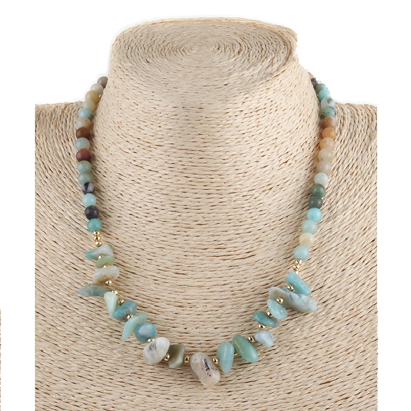 Fashion Jewelry 6mm Blue Turquoise Amazonite Natural Stone beads Gravel Necklace Western Jewelry