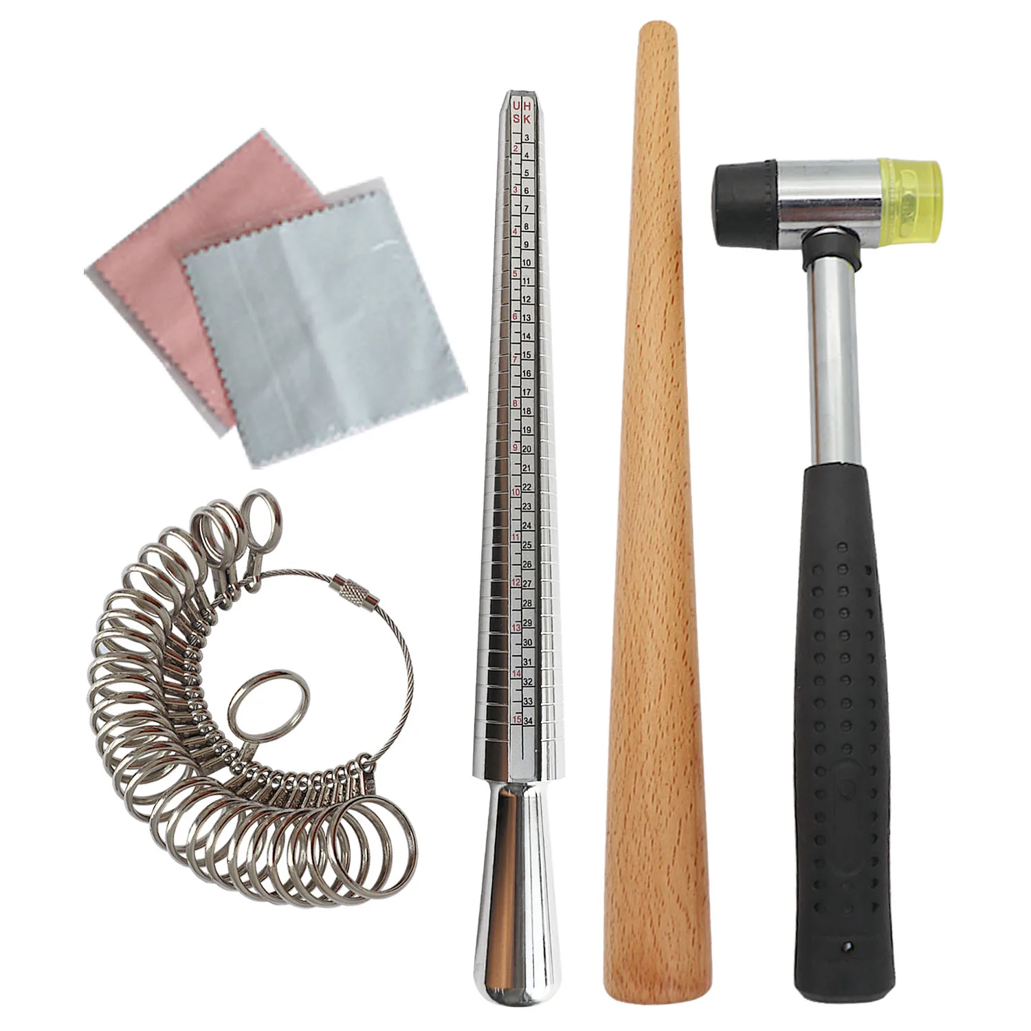 6PCS/1Set  Ring Size Mandrel Stick Finger Gauge Measuring Jewelry Tool With Standard Circle Sets Finger Gauge Rings