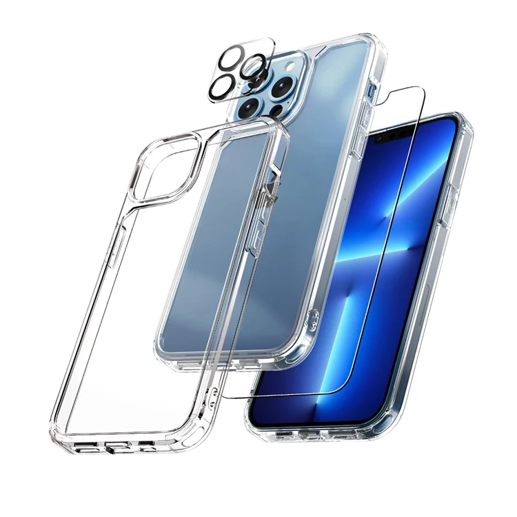 

3 In 1 Phone Back Cover for iPhone 13 Pro Max Case Camera Glass Screen Protector Handy Hulle TPU Phone Shell for iPhone 13 Case